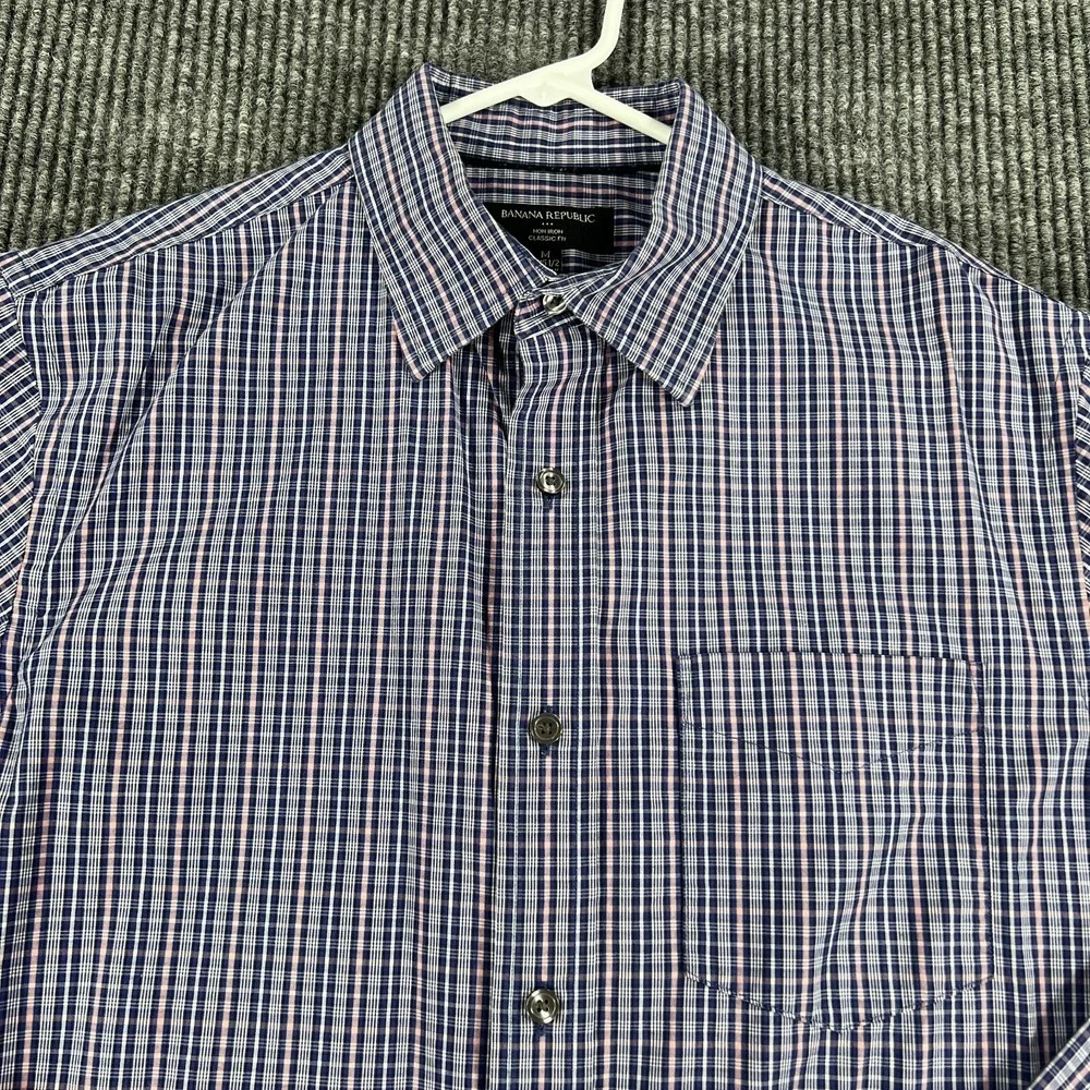 Banana Republic Shirt Mens Medium Blue Plaid Long Sleeve Button Up Classic Fit